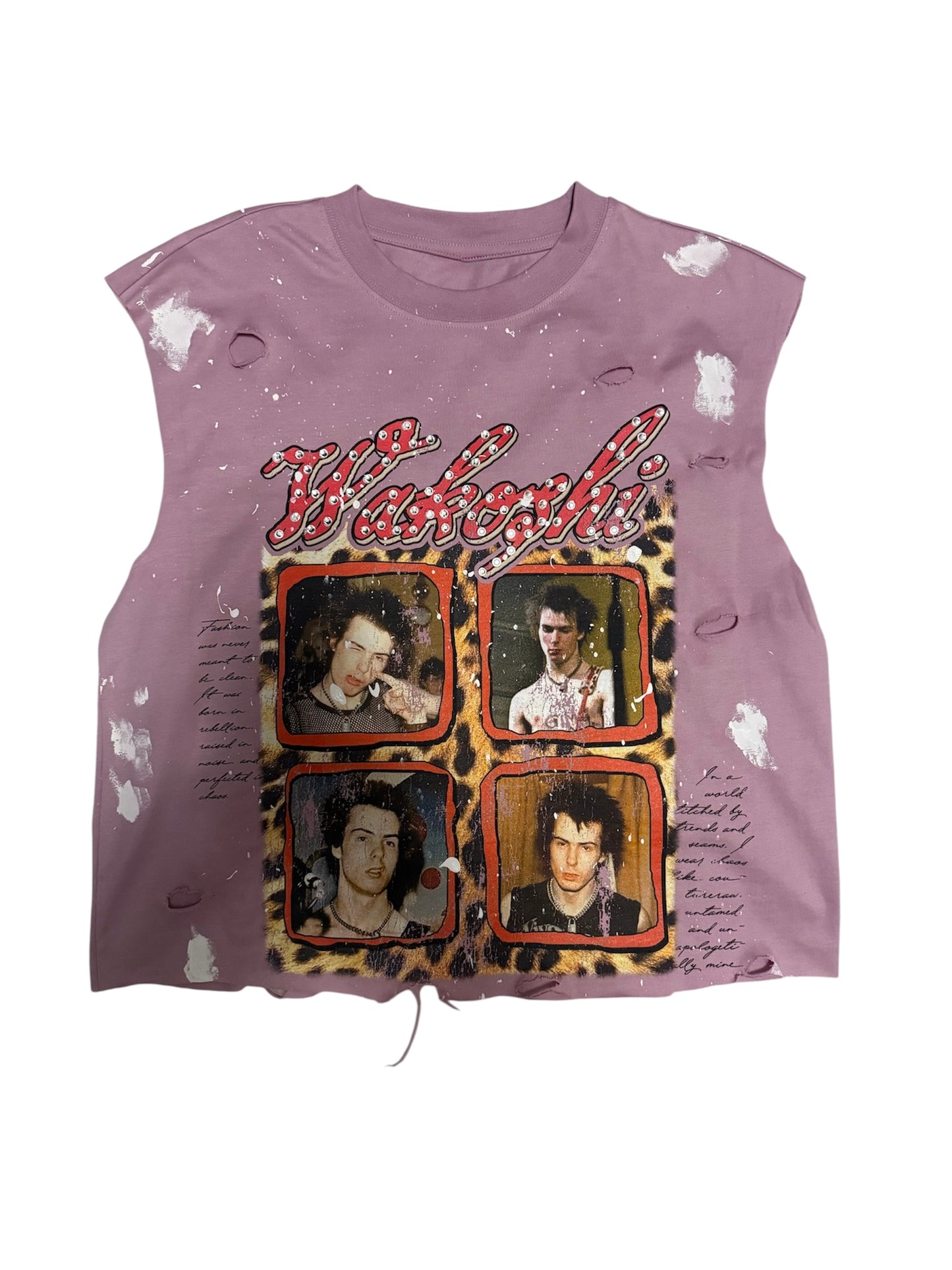 Pink Wakoshi Distressed Cut Off Womens Crop Top