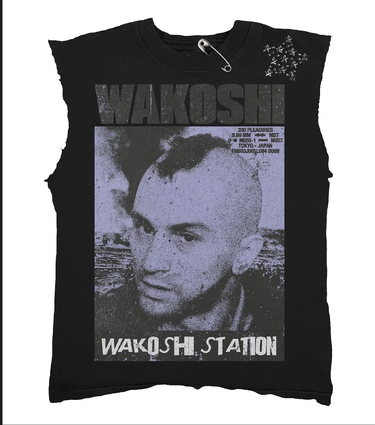Black Wakoshi Station Distressed Cut Off T