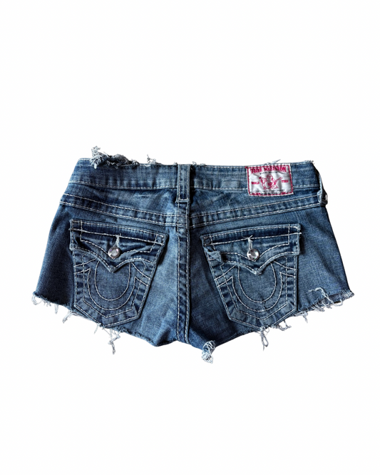 1/1 Vintage Distressed True Religion Micro Denim Shorts (26)