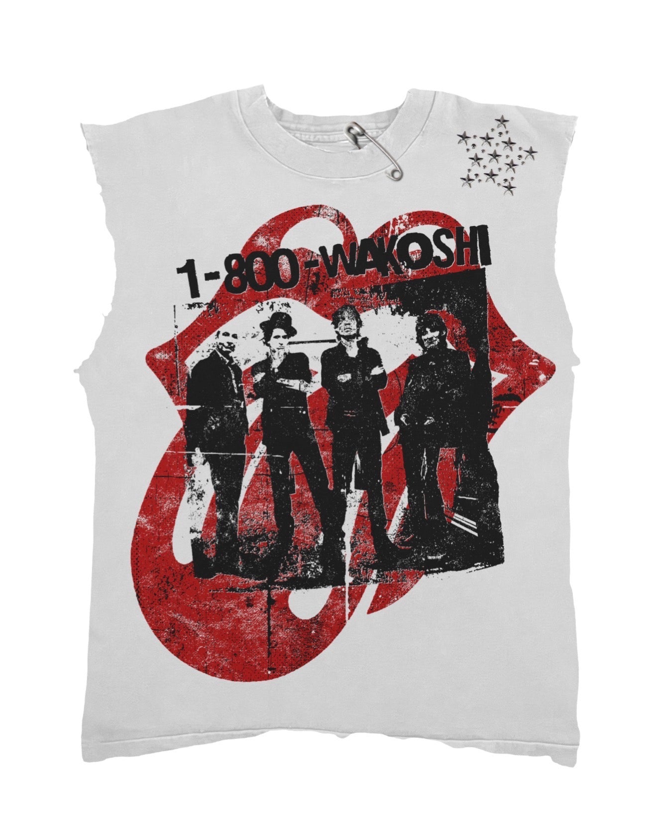 1-800-Wakoshi Distressed Cut Off T