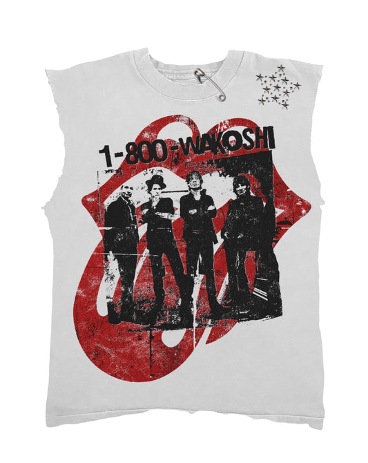 1-800-Wakoshi Distressed Cut Off T